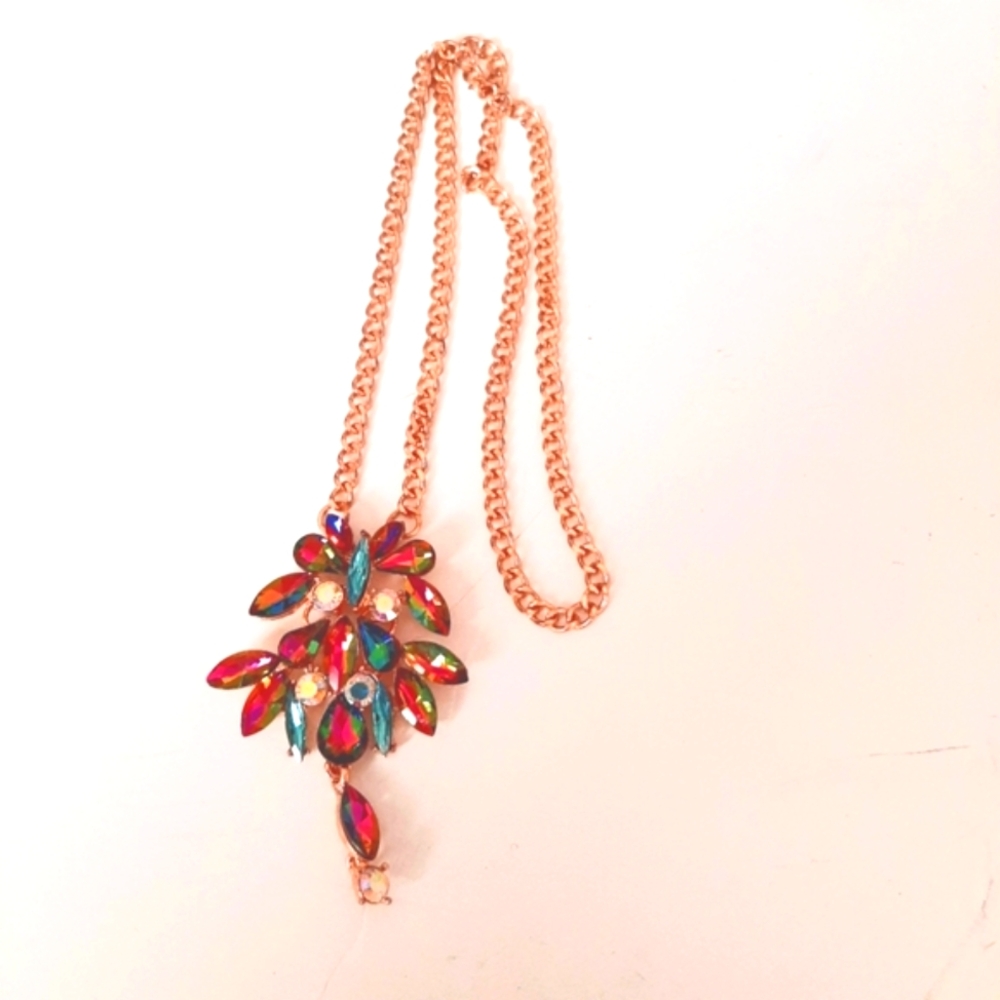 NEW Stunning Colorful Crystal Gold Necklace